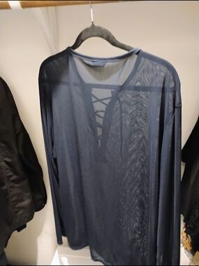 Womens Sheer Navy Lace Front Top